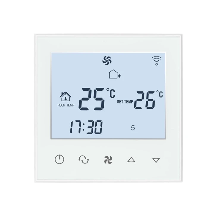 Balta ekrāna 2 cauruļu un 4 cauruļu ventilatora spoles termostats TDS21-AC